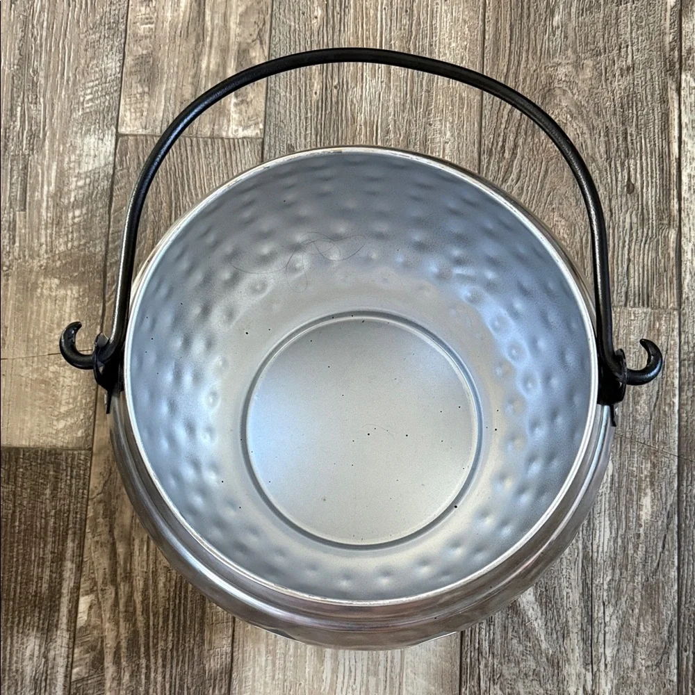 LARGE PUMPKIN Jack O Lantern Halloween Pail Silver Hammered Cauldron With Handle